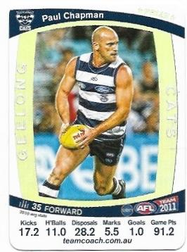 2011 Teamcoach Prize Card Geelong Paul Chapman (Not Embossed Error)
