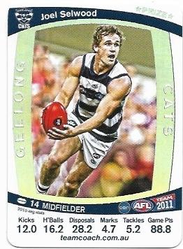 2011 Teamcoach Prize Card Geelong Joel Selwood (Not Embossed Error)