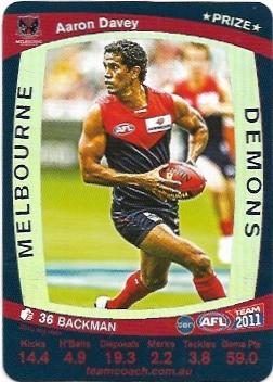 2011 Teamcoach Prize Card Melbourne Aaron Davey (Not Embossed Error)
