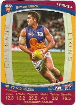 2011 Teamcoach Prize Card Brisbane Simon Black