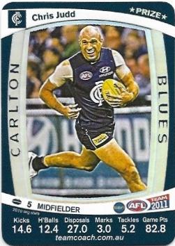 2011 Teamcoach Prize Card Carlton Chris Judd
