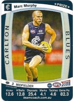 2011 Teamcoach Prize Card Carlton Marc Murphy