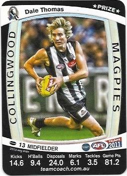 2011 Teamcoach Prize Card Collingwood Dale Thomas