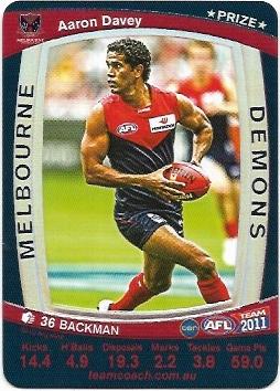 2011 Teamcoach Prize Card Melbourne Aaron Davey