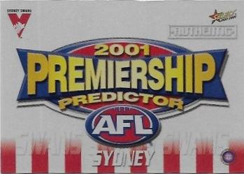 2001 Select Authentic Premiership Predictor (PC14) Sydney
