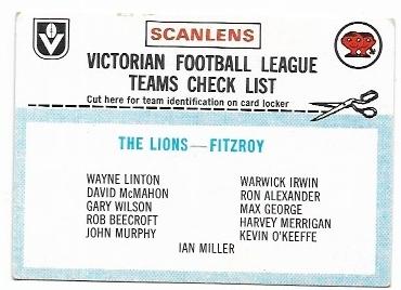 1977 Scanlens Fitzroy Checklist