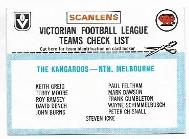 1977 Scanlens North Melbourne Checklist