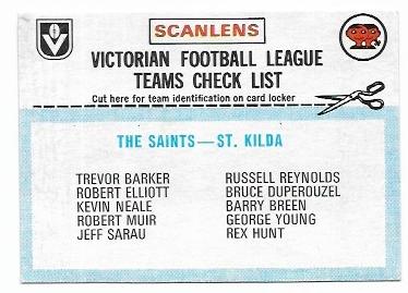 1977 Scanlens St. Kilda Checklist