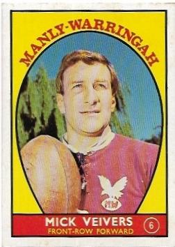 1968A Scanlens Rugby League (6) Mick Veivers Manly-Warringah
