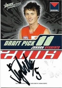 2010 Select Prestige Draft Pick Signature (DP11) Jordan Gysberts Melbourne 342/400