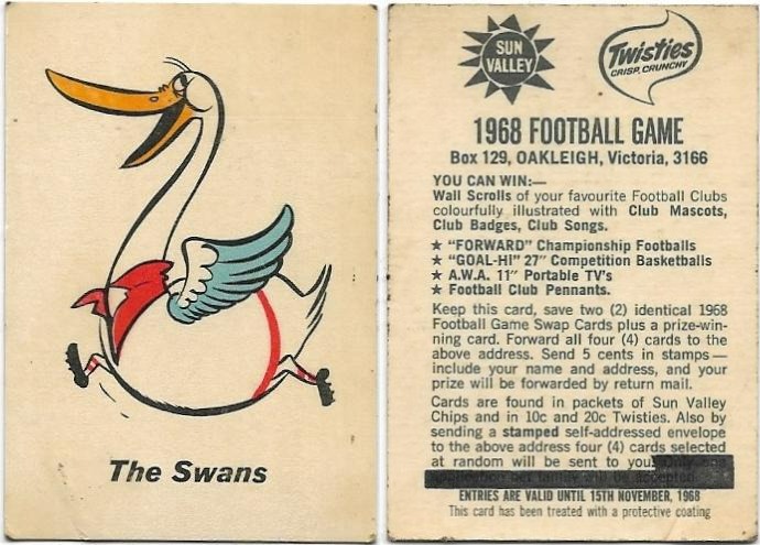 1968 Twisties Mascot – South Melbourne  (Reverse – You Can Win Date Blackened Out)