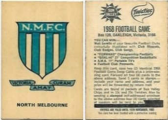 1968 Twisties Logo – North Melbourne (Reverse – You Can Win Date Blackened Out)