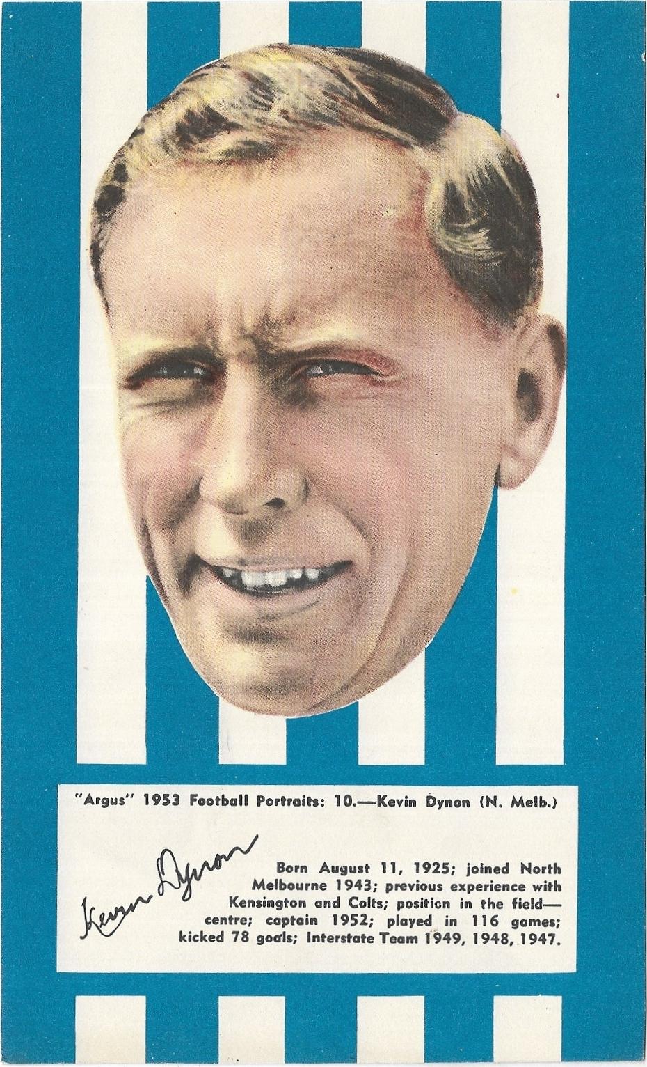 1953 Argus Football Portraits (10) Kevin Dynon North Melbourne