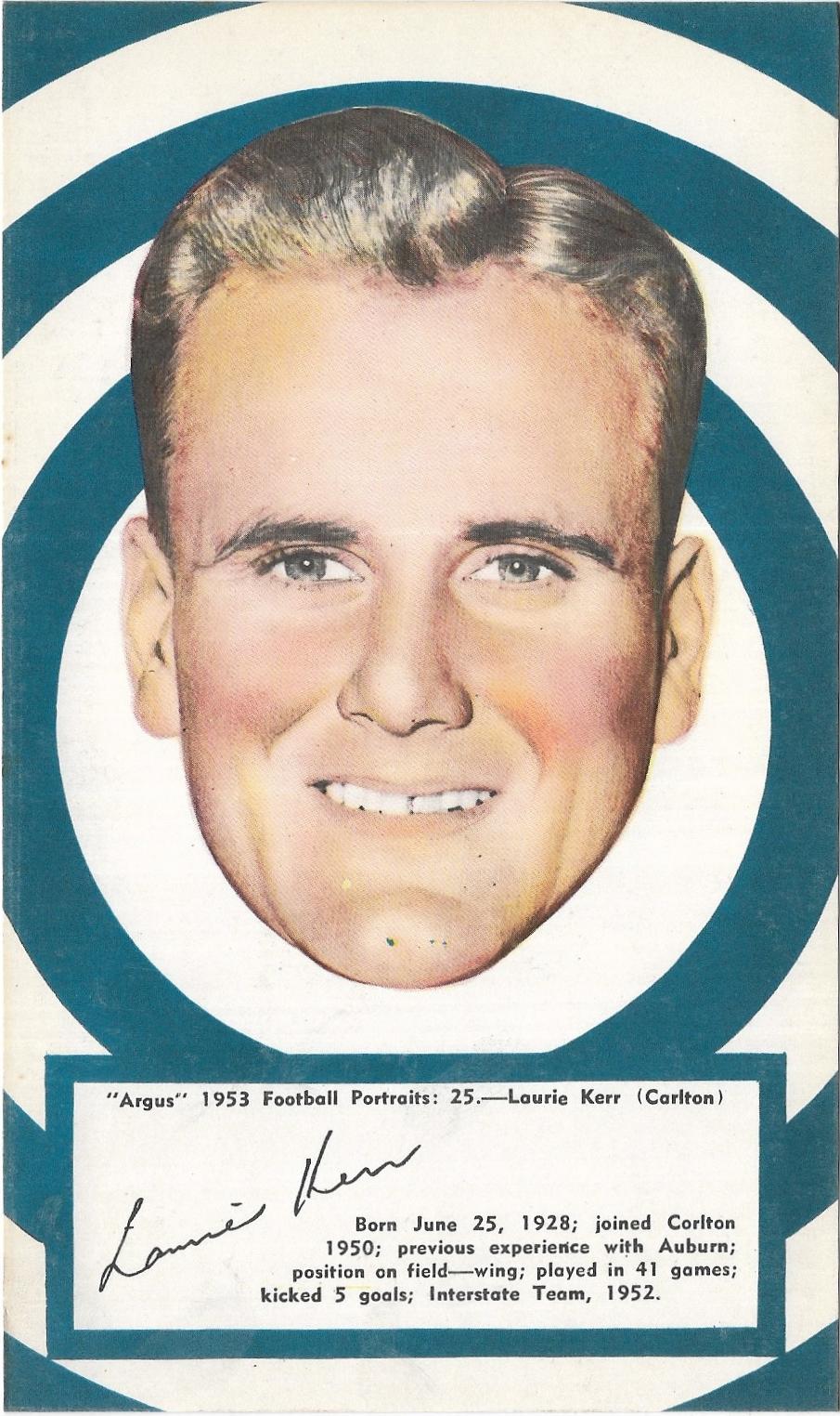1953 Argus Football Portraits (25) Laurie Kerr Carlton