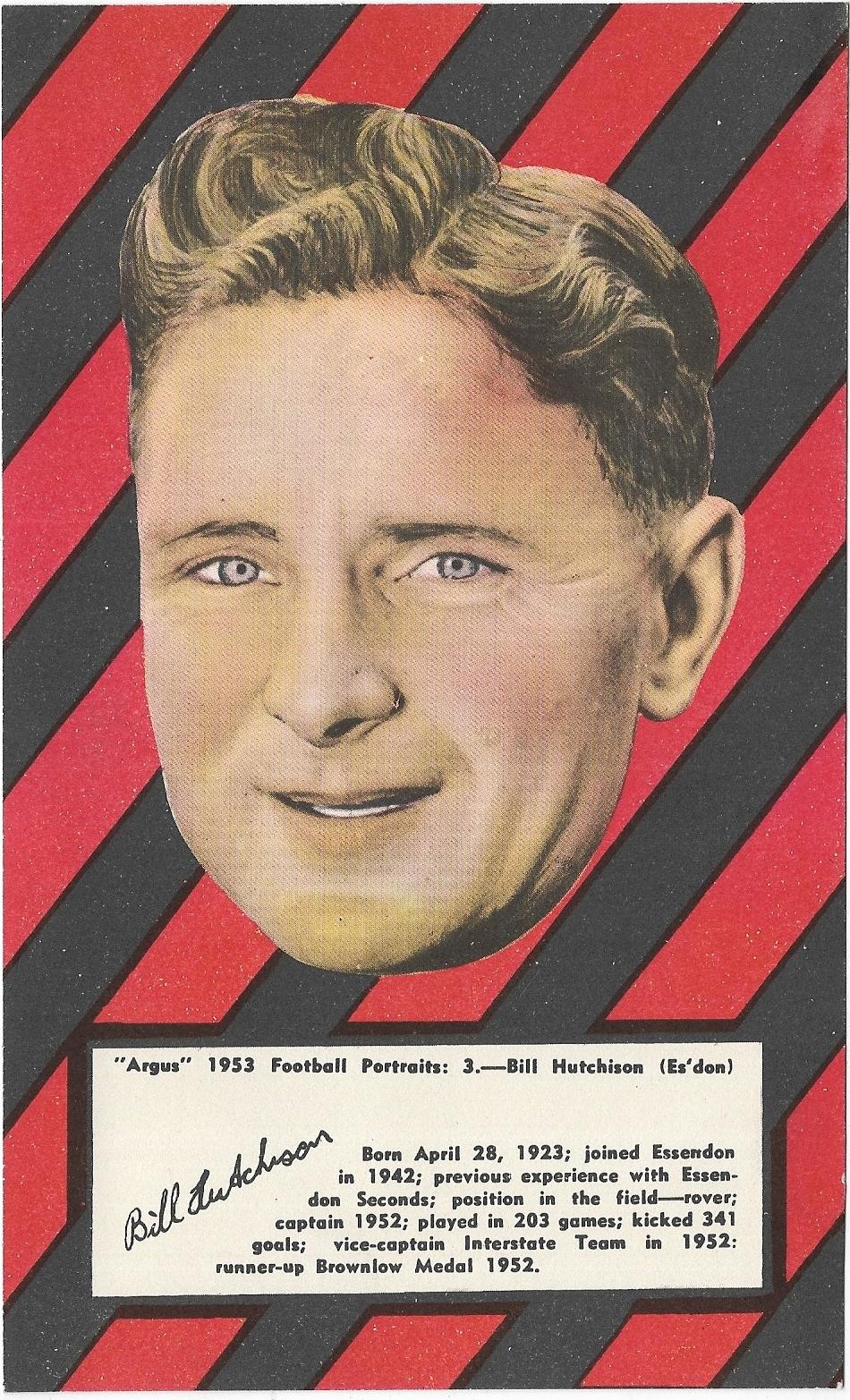 1953 Argus Football Portraits (3) Bill Hutchison Essendon