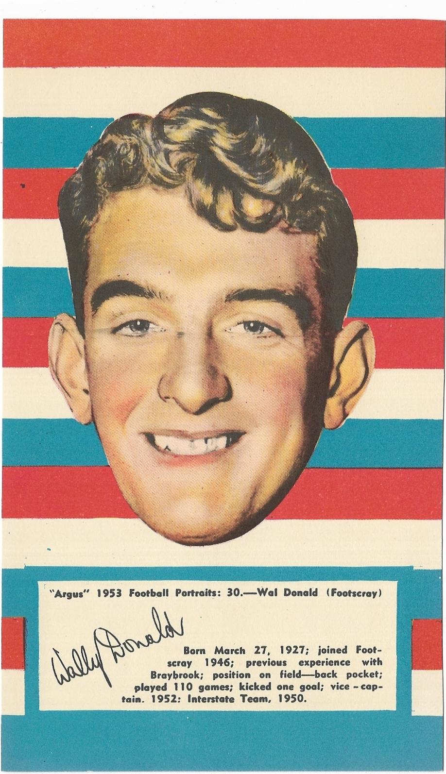 1953 Argus Football Portraits (30) Wal Donald Footscray