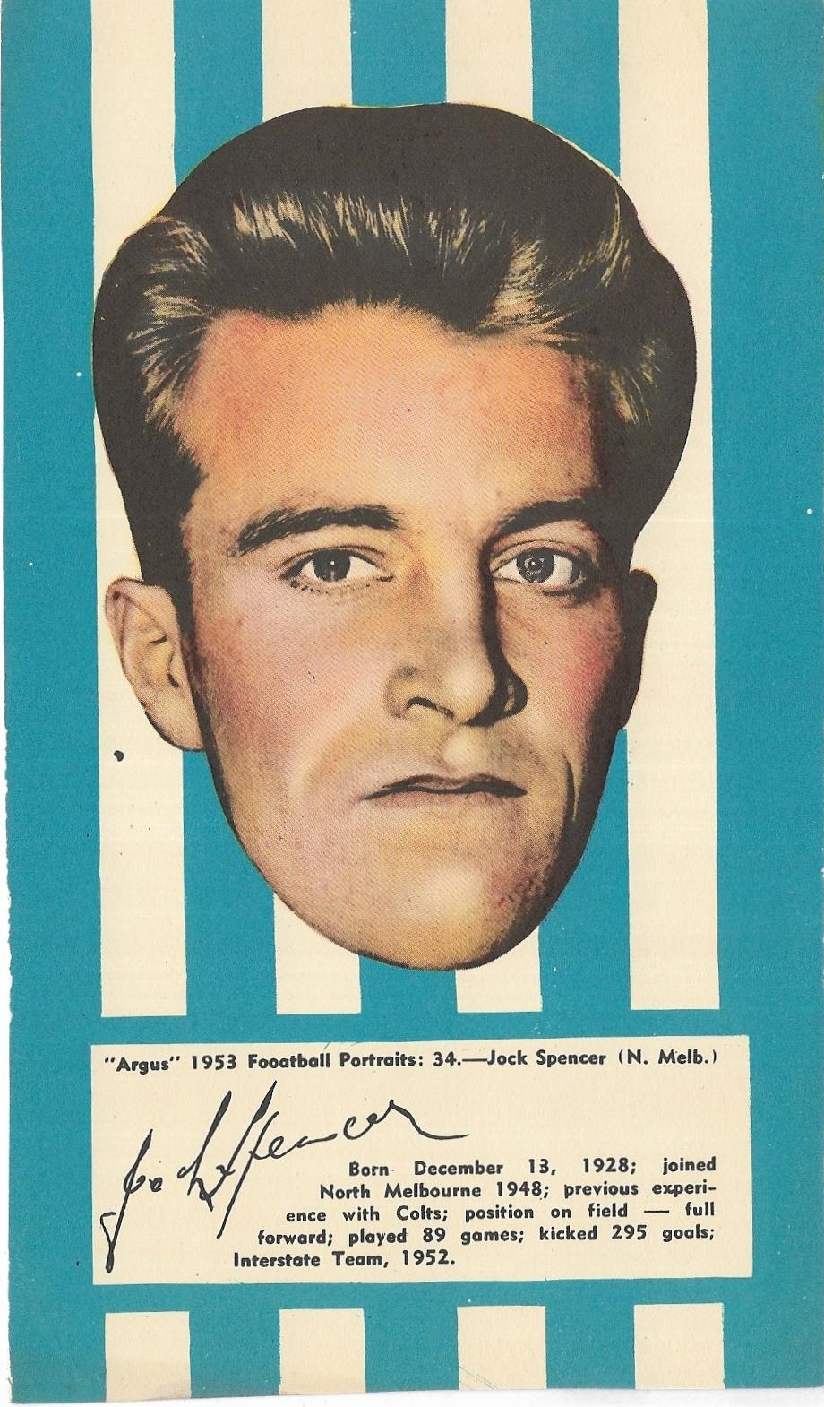 1953 Argus Football Portraits (34) Jock Spencer North Melbourne