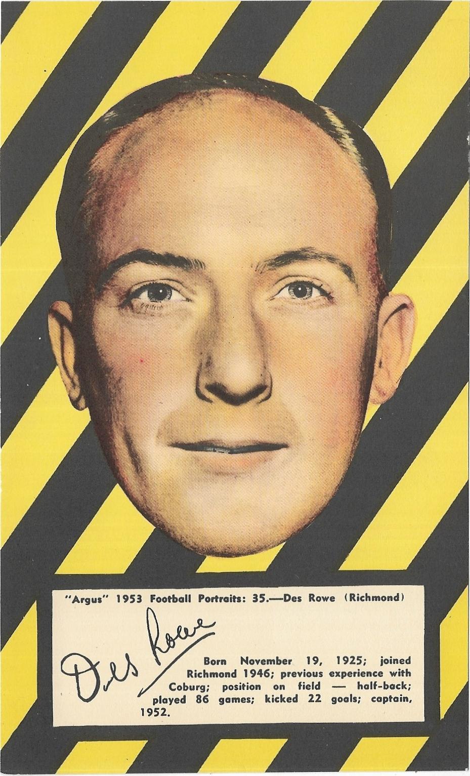 1953 Argus Football Portraits (35) Des Rowe Richmond