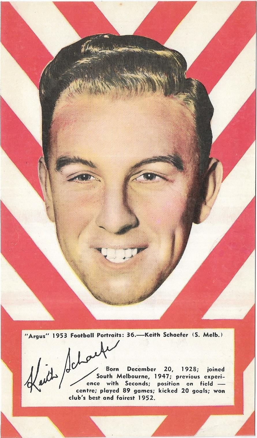 1953 Argus Football Portraits (36) Keith Schaefer South Melbourne