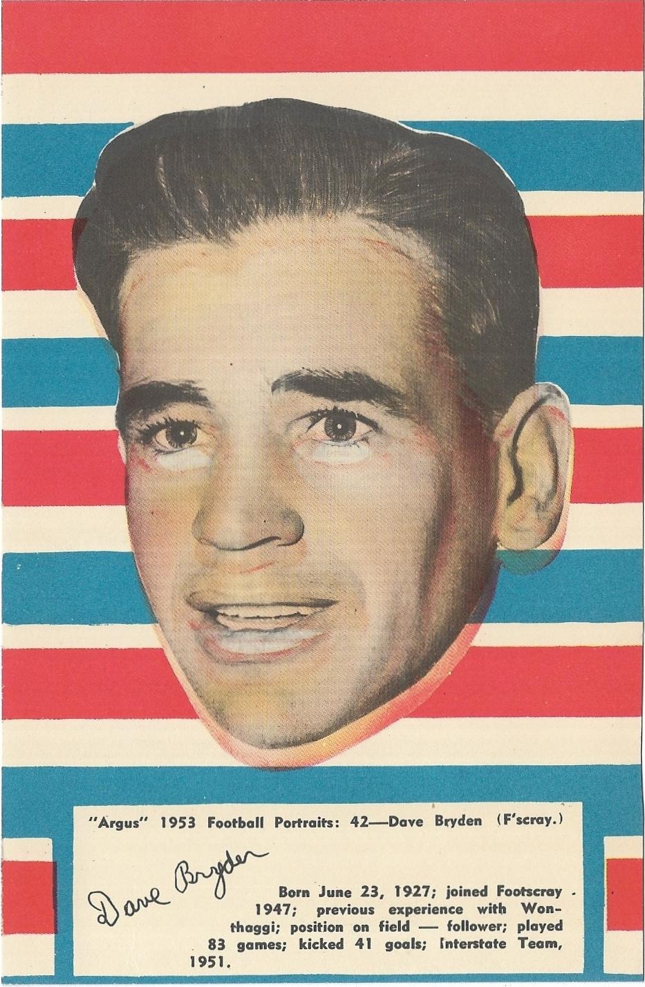1953 Argus Football Portraits (42) Dave Bryden Footscray