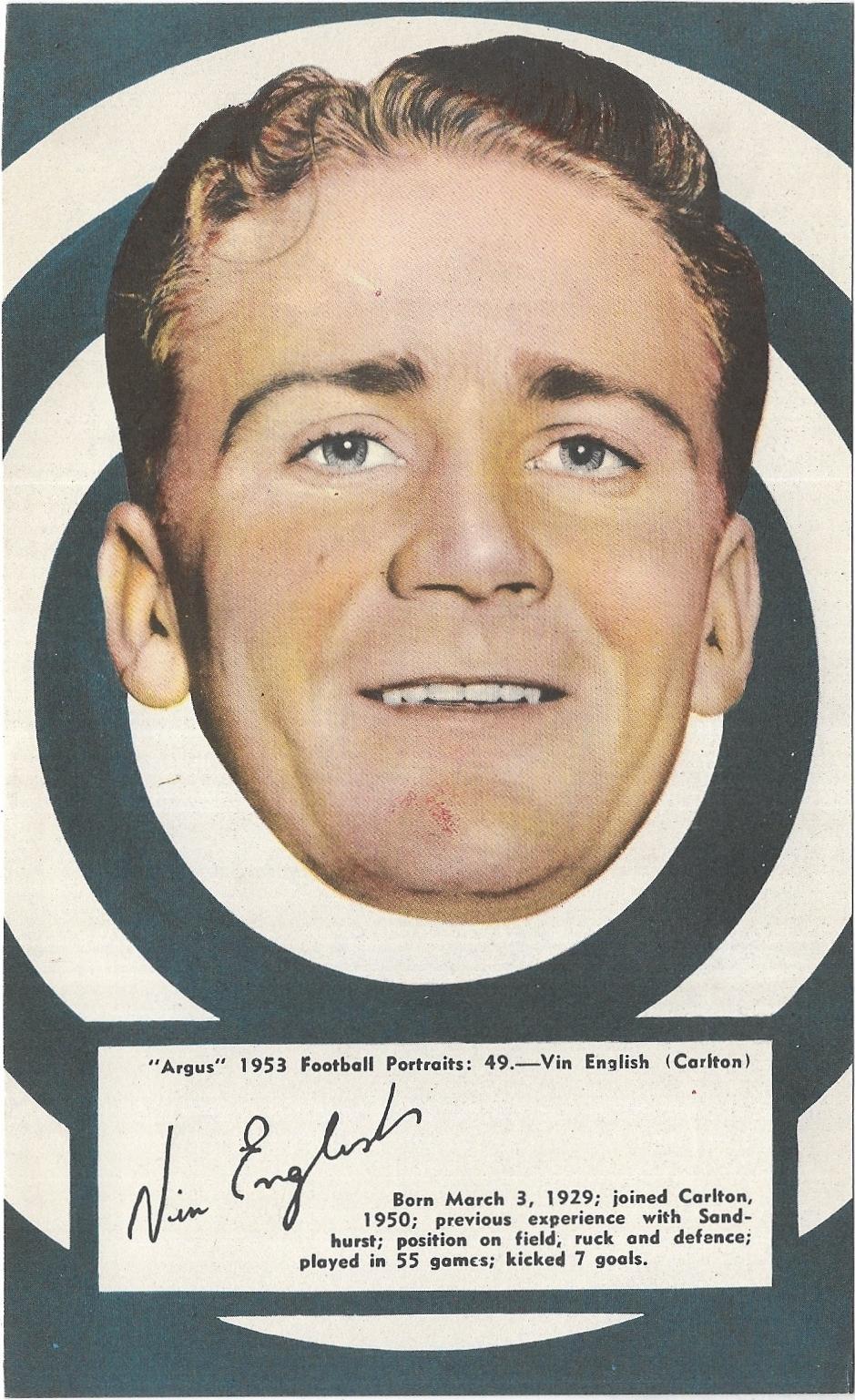 1953 Argus Football Portraits (49) Vin English Carlton