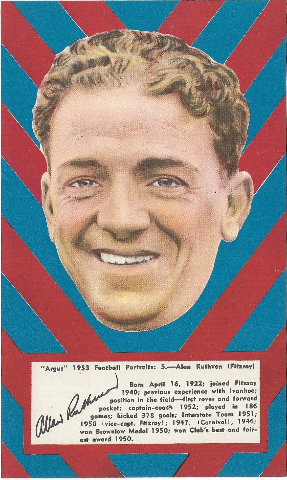 1953 Argus Football Portraits (5) Alan Ruthven Fitzroy