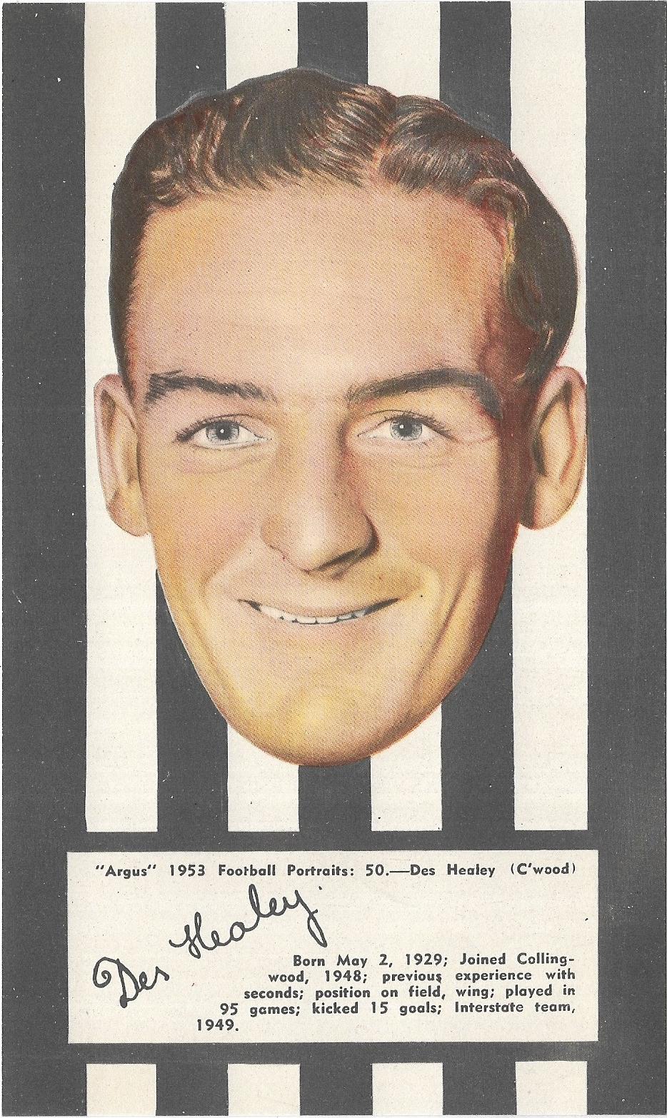 1953 Argus Football Portraits (50) Des Healey Collingwood
