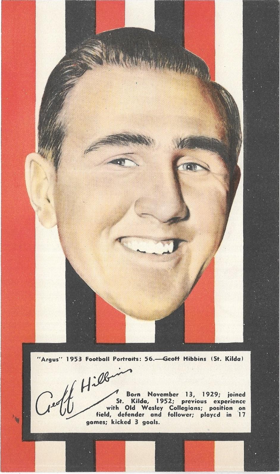1953 Argus Football Portraits (56) Geoff Hibbins St. Kilda