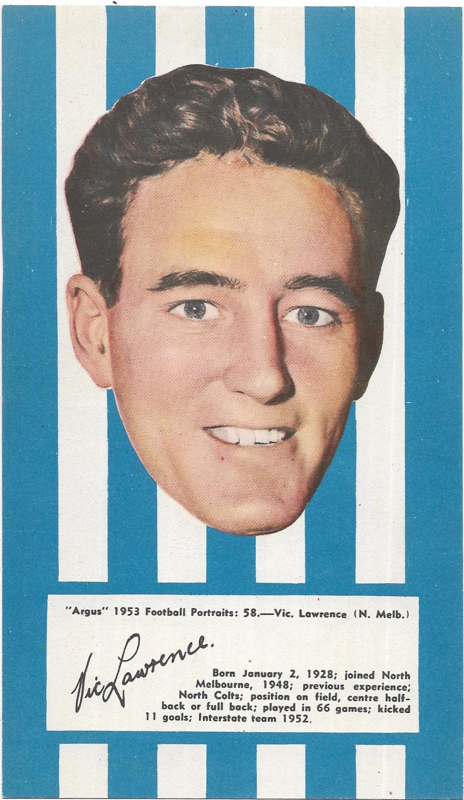 1953 Argus Football Portraits (58) Vic Lawrence North Melbourne