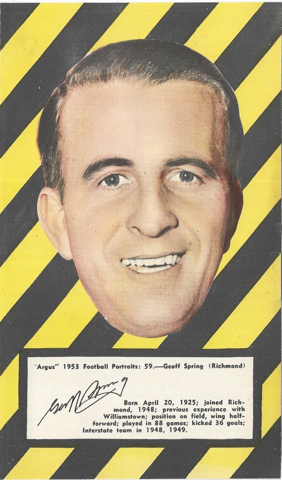 1953 Argus Football Portraits (59) Geoff Spring Richmond