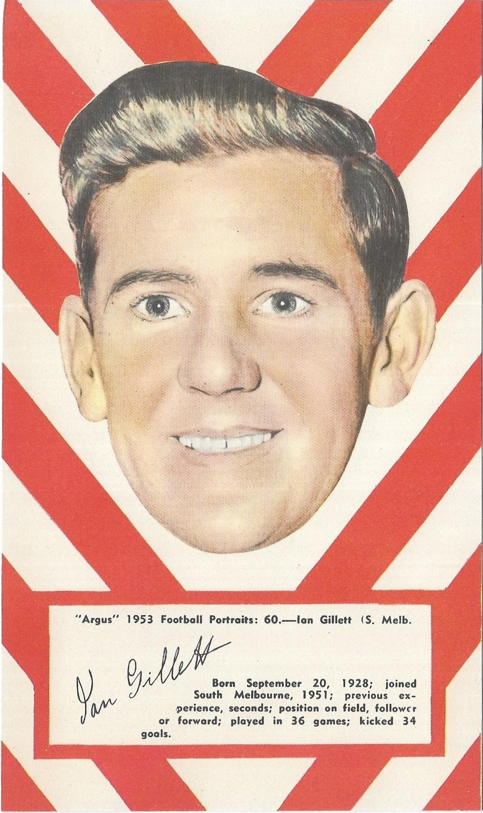 1953 Argus Football Portraits (60) Ian Gillett South Melbourne