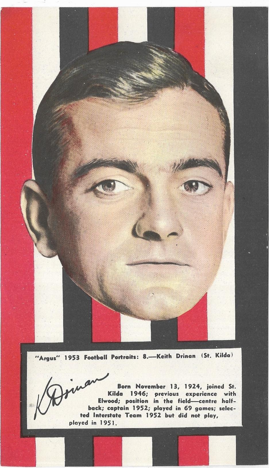 1953 Argus Football Portraits (8) Keith Drinan St. Kilda