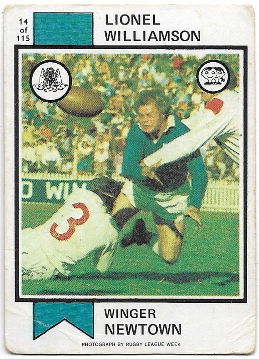 1974 Scanlens Rugby League (14) Lionel Williamson Newtown
