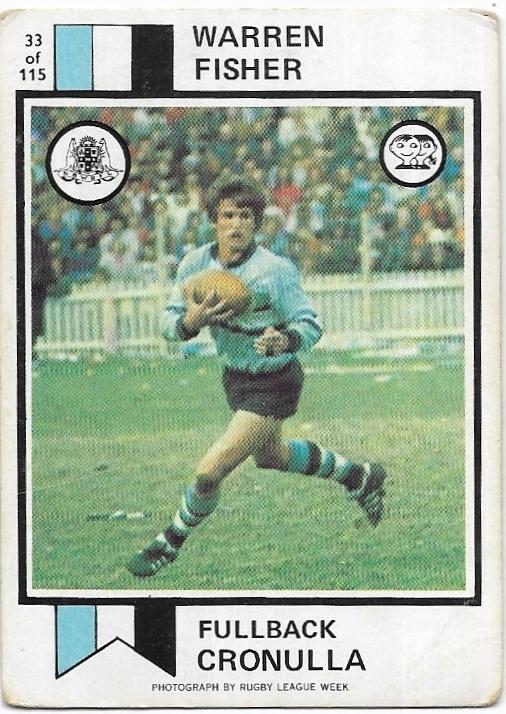 1974 Scanlens Rugby League (33) Warren Fisher Cronulla