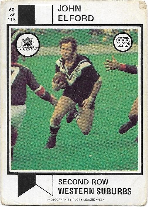 1974 Scanlens Rugby League (60) John Elford Western Suburbs