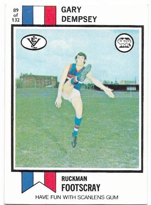 1974 VFL Scanlens (89) Gary Dempsey Footscray *