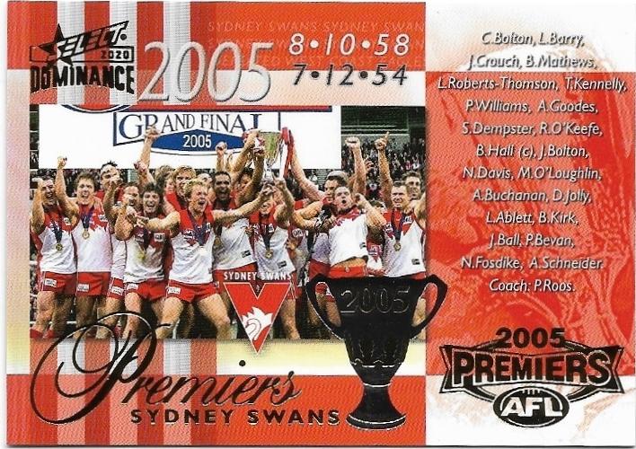 2005 Sydney – 2020 Select Dominance (PC111) Premiership Commemorative 009/275