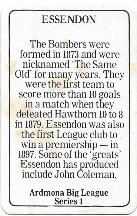 1981 Ardmona Series 1 Essendon – Club History 2