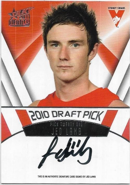 2011 Select Infinity Draft Pick Signature (DPS21) Jed Lamb Sydney 104/275