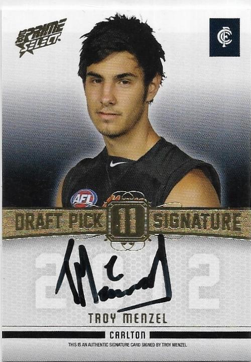 2013 Select Prime Draft Pick Signature (DPS11) Troy Menzel Carlton 051/280