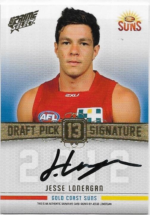 2013 Select Prime Draft Pick Signature (DPS12) Jesse Longergan Gold Coast 051/280