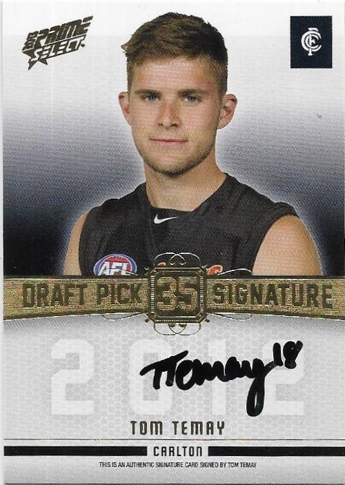2013 Select Prime Draft Pick Signature (DPS24) Tom Temay Carlton 269/280