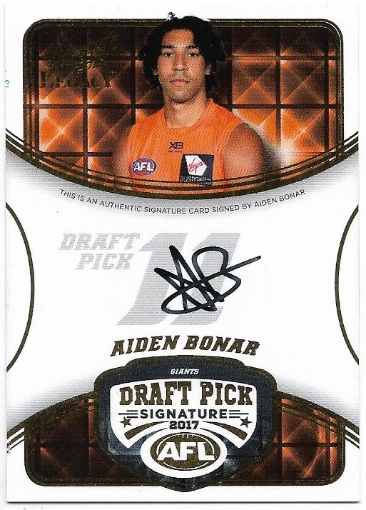 2018 Select Legacy Draft Pick Signature (DPS9) Aiden Bonar Gws 055/180