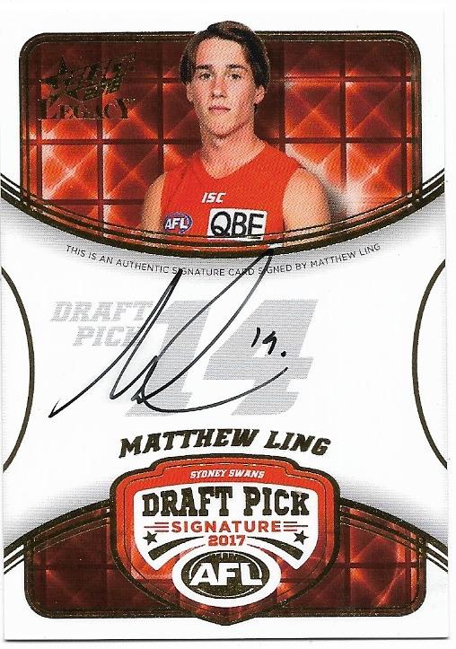 2018 Select Legacy Draft Pick Signature (DPS16) Matthew Ling Sydney 071/180