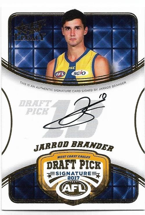 2018 Select Legacy Draft Pick Signature (DPS17) Jarrod Brander West Coast 085/180