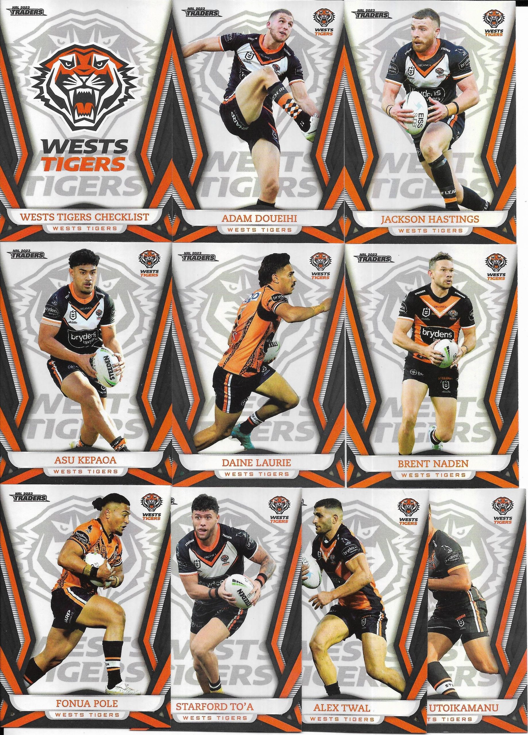 2023 Nrl Traders Titanium Pearl Parallel Specials Set (10 Cards) – Wests Tigers