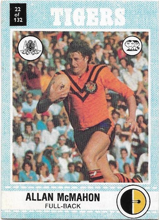 1977 Scanlens Rugby League (22) Allan McMahon Tigers