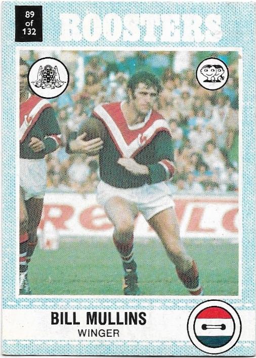 1977 Scanlens Rugby League (89) Bill Mullins Roosters