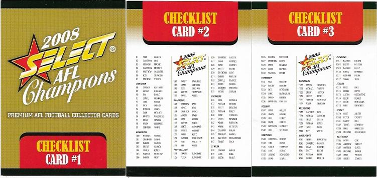 2008 Select Champions Check Lists