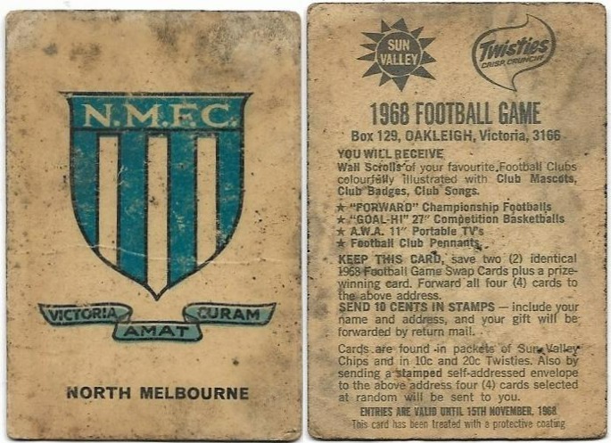 1968 Twisties Logo – North Melbourne (Reverse – You Will Receive)